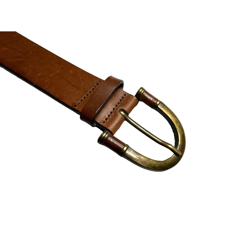 Vintage Eddie Bauer Mens Belt Genuine Leather Brass Buckle Medium Italy 32-36